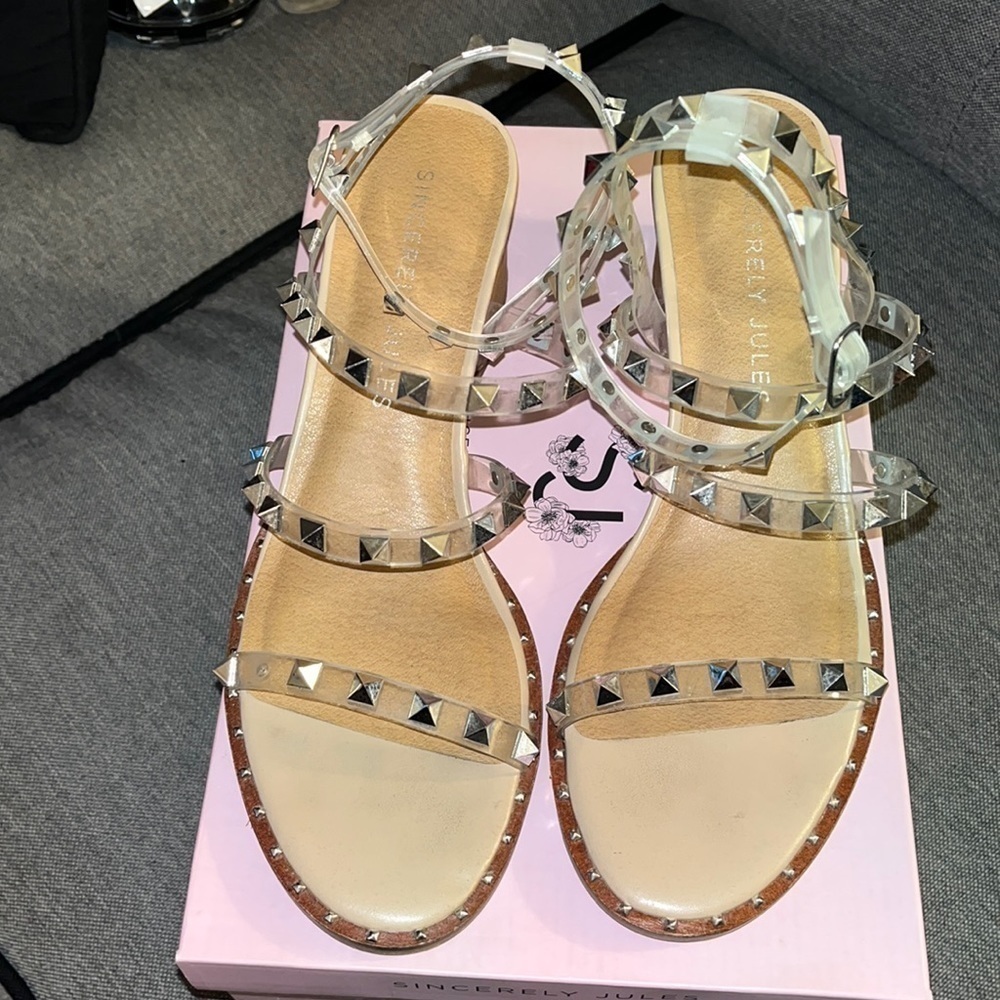 Sincerely Jules Clear Studded Heels w/Ankle Strap size 8.5 excellent condition.